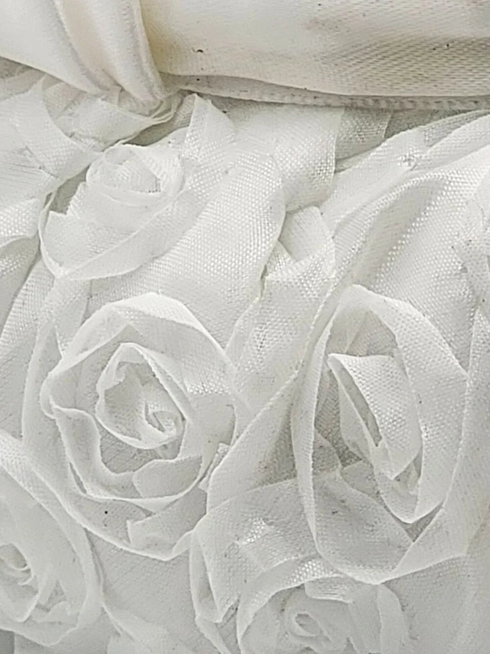 White Satin Flower Girl Basket With Ribbon & Rosette Details For Wedding Ceremon